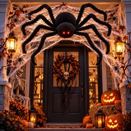 Large Plush Halloween Spider Decoration – Oversized Stuffed Spider Prop for Outdoor Yard, Porch, Haunted House and Parties