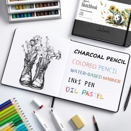 ALKALO Square Sketchbook for Drawing, 120 Pages Sketch Book, 122LB/180GSM Thick Paper Sketchbook, Mixed Media Sketchbook for Charcoal Pencil, Inks Pen, Colored Pencil, Acrylic Marker, Oil Pastel