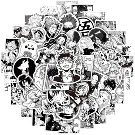 Kids Anime Stickers Mixed Pack, 100pcs Black and White Cartoon Characters Decals Movie Decorative Sticker for Kids Teens Waterproof Stickers for Water Bottle Laptop Luggage Helmet Skateboard Guitar