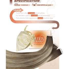 Sunny Hair Sunny Hair Tape in Hair Extensions Human Hair Invisible Tape in Hair Extensions Straight Tape in Extensions Hair Extensions for Women 20Pcs 16inch Brown to Medium Brown with Blonde