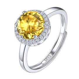 Suplight November Birthstone Ring Citrine Crytal Round Cut Ring Cute Sterling Silver Rings for Women