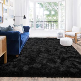 Quntue Rugs for Living Room Bedroom, Area Rugs 5x7 Fluffy Black Rug Carpet, Soft Shaggy Modern Floor Rug for Kids Boys Girls Room, Plush Fuzzy Dorm Rug for Home Decor Aesthetic