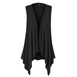 MBJ WSK1071 Womens Lightweight Sleeveless Draped Open Cardigan S Black