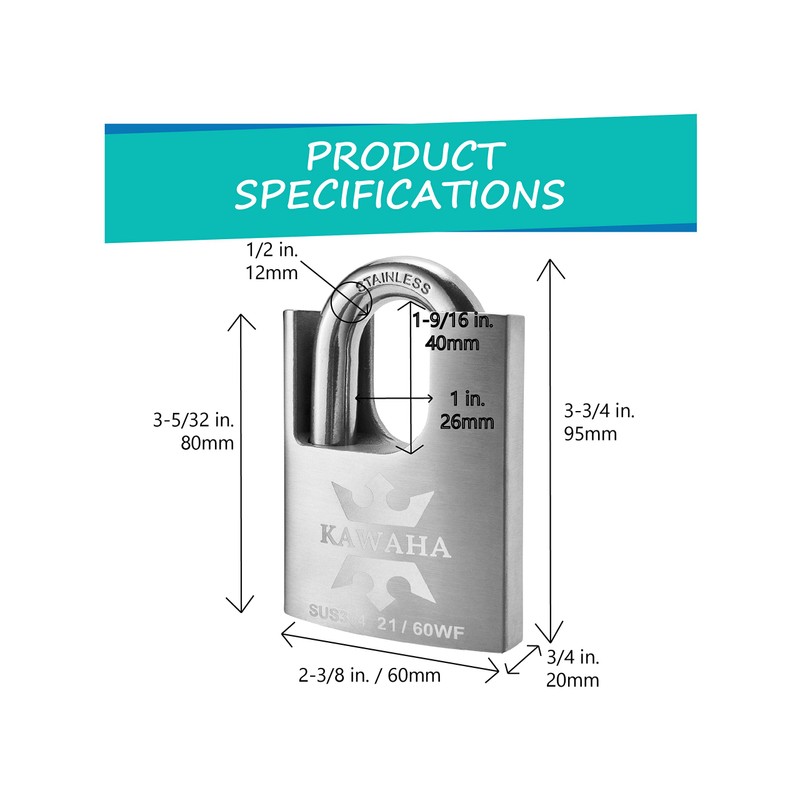 KAWAHA 21/60-4PS High Security Stainless Steel Shrouded Padlock with Stainless