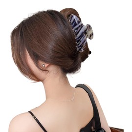 Wenlly large tortoise shell claw clip, 4.1 Inch cellulose acetate hair claw clips, marble non-slip strong hair hold barrettes for women and girls, black blue