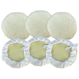 GAOLAOSY 6PCS 7 Inch Wool Car Buffing Pads, Lamb Fleece Polishing Pad Buffer Polisher Bonnets, Drawstring Design Drill Buffer Polisher Attachment for Car Detailing, Glass, Furniture