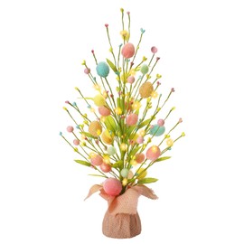 RoseCraft Easter Decorations, Artificial 18 Inch Pre-Lit Easter Egg Tree Tabletop Decor with Delicate Ornaments, for Home Party Wedding Holiday Spring Summer Decoration, Pink/Blue/Yellow.