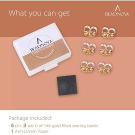 BEADNOVA 6 Pcs 14k Gold Earring Backs for Studs Butterfly Safety Locking Replacements