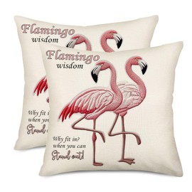 Fukeen Pink Flamingo Pillow Covers 18x18 Inch Set of 2 Be a Flamingo in a Flock of Pigeons Quotes Throw Pillow Cases Summer Tropical Birds Outdoor Cushion Cover for Sofa Couch