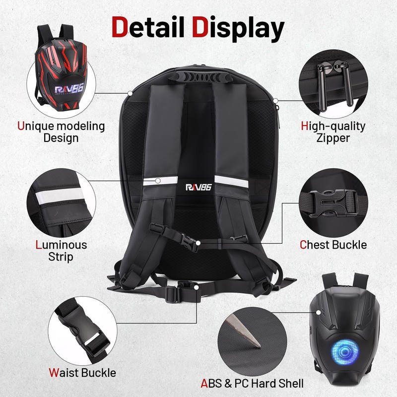 RKV86 Motorcycle Backpack for Men LED Backpack, DIY Programming GIFs,