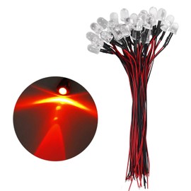 30Pcs 10mm LED Lights Emitting Diodes Pre Wired DC 12V Red Color LED Ultra Bright Light Emitting Diodes LED Light Clear Lens Small LED Lamps for Circuit Science Experiment, DIY Lighting Projects