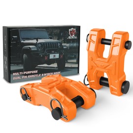 AMBULL H-Shaped Towing Winch Shackle, Heavy Duty Winch Fairlead Hook, Dual Pin Design as 3/4" Shackle & 3/8" Winch Hook for Towing, Recovery, Off-Road, 17,636 lbs Working Load-2 Pack, Orange