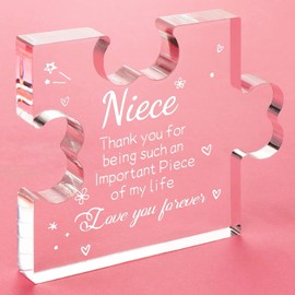 Funnli Niece Gifts from Auntie Uncle Acrylic Puzzle Plaque - Birthday Gifts for Niece 3.35 x 2.76 Inch Desk Decorations - Valentines Day Birthday Mothers Day Christmas Card Gifts for Niece