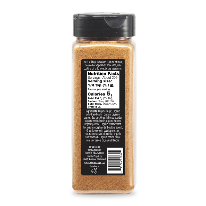 Watkins 1868 Organic Grilling Hot Honey Seasoning, 8.1 oz