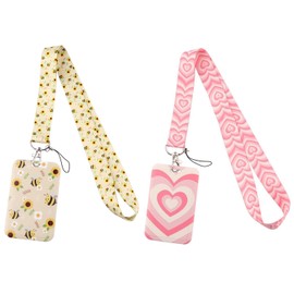 Pack of 2 ID Badge Holder with Lanyard, Lanyard, Card Holder, Lanyard, Bee Lanyard, Cute Lanyard, Collar, Yellow Lanyard