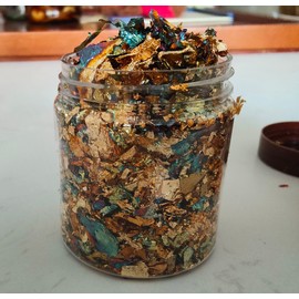 JINRUISI Gilding Flakes Variegated Gold Foils Leaf Flakes Gilding Craft Paper Decoration Art Supplies (Gold Green)