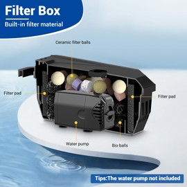 NFESOLAR Small Pond Filter for Outdoor Ponds Fish Tank 50-600 Gallon, Filter Box Protect Submersible Pump with Filter Pads, Bio-Balls and Ceramic Filter Rings N9200