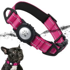 TagME Airtag Dog Collar,Waterproof Reflective Pet Collar with Airtag Holder,Soft Padded and Double D-Rings for Small Dogs,Hot Pink