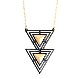 Magic Metal Tiered Pyramids Triangles Necklace Black Geometric Gold Tone Cut Out Studs Pendant NJ41 Fashion Jewelry