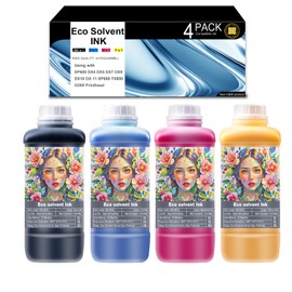 AITERJET Eco Solvent Ink for Wide Format, Grand Format Printers with DX4 DX5 DX7 DX9 DX10 DX 11 XP600 TX800 I3200 (CMYK 1 Set /1000ml) Printhead Mimaki/Roland/Mutoh NOT Work with Desktop Printers
