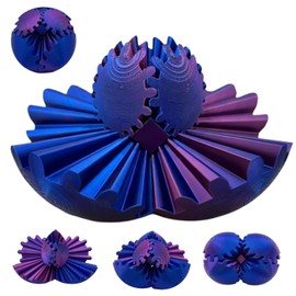 3D Printed Rotating Gear Ball – 3D Printed Stress Relief Toy, Stress Balls for Adults and Kids, Gear Sphere Fidget Toys, Anxiety Relief Gift for Friends and Family (red-blue
