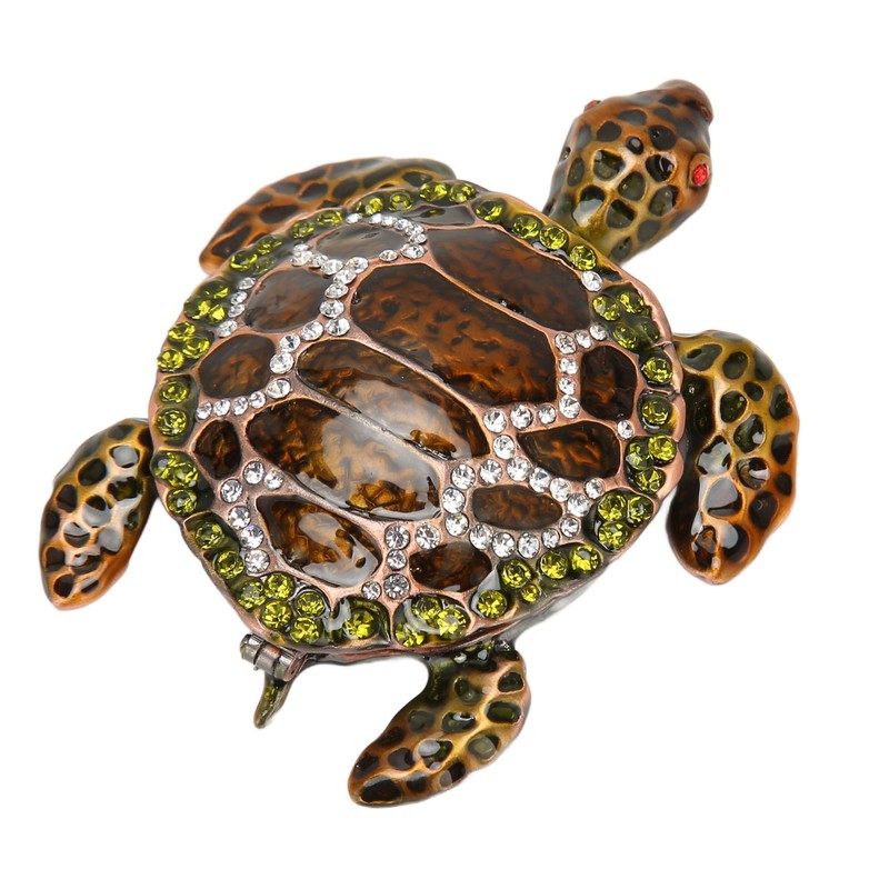 Turtle Trinket Boxes Handcrafted Hand Painted Rhinestones Hinged Trinket Boxes