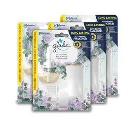 Glade Plug in Air Freshener Holder and Refill, Electric Scented Oil Room Air Freshener, Eucalyptus & Lavender, Pack of 4 (4 x Holder and 4 x 20 ml Refill)