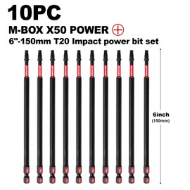 Geinxurn 10Pieces 6 In. T20 Impact Tough Magnetic Screwdriver Bit Set, #20 Torx Head Power Bits, S2 Alloy Steel Star Bits with Storage M-Box
