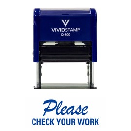 PLEASE CHECK YOUR WORK Teacher Self Inking Rubber Stamp (Blue Ink) - Large