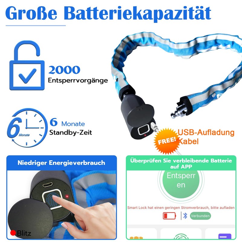 Anweller Bicycle Lock Fingerprint, High Security Anti-Theft Bicycle Chain Lock