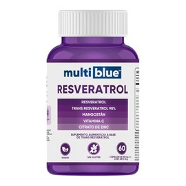 Multiblue Resveratrol Cápsulas Suplemento Alimenticio Vitamina Trans Mangostán Citrato Zinc Antioxidante Bienestar Diario