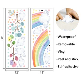 Mfault Watercolor Rainbow Wall Decals Stickers, Pastel Cloud Tree Polka