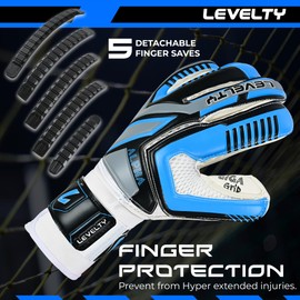 Levelty Adult Goalie Goalkeeper Gloves with Finger Protection Men Breathable Soccer Gloves Giga Palm Football Training and Match Gloves (SkyBlue - 7)