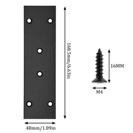 Bonsicoky 4Pcs Flat Straight Brace Brackets Stainless Steel, Black Fixing Mending Joining Plates Shelf Support Repair Plate for Furniture, Shelves, Cabinet with Screws (6.7 x 1.9 / 169 x 48mm)