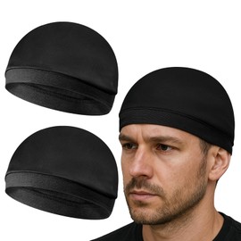 Wave Cap, 2 Pcs Black Soft Breathable Wave Caps for Black Men Washable Reusable Polyester Hair Bonnet for Sleeping Men Flexible Wrap Cap