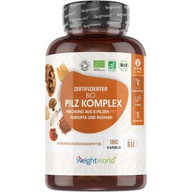 Organic Mushroom Complex with 8 Mushroom Varieties – 180 Capsules – 1000 mg with Lion Mane Mushroom, Reishi, Chaga, Shitake, Maitake, Cordyceps and Oyster Mushrooms – Laboratory Tested and Vegan