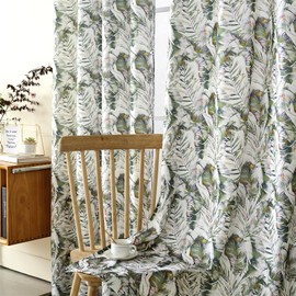 Gruvazetex Linen Blend Printed Boho Curtains for Living Room 84 Inch Length Patterned Farmhouse Bohemian Leaf Tropical Sheer Curtains 2 Panels Sage Green