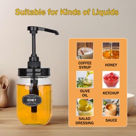 2 Pack Mason Jar Syrup Dispenser Pump Lids, Coffee Syrup Dispenser for Regular Mouth Mason Jars with Rust Proof Plastic Pumps and lids, Kitchen Food Grade Honey Dispenser Pump, Black