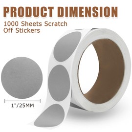 suiwotin 1000pcs 1" Round Scratch Off Stickers, 1 Roll Silver Self Adhesive Labels, DIY Stickers for Scratch Tickets, Party Games, Scratch-Off Cards