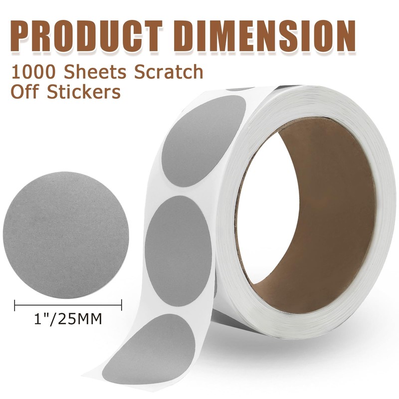 suiwotin 1000pcs 1" Round Scratch Off Stickers, 1 Roll Silver