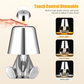 Blingbin Bedside Touch Control Table Lamp, Creative Golden Man Decorative Thinker Statue LED Desk Lamp, USB Charging 3 Level Brightness Dimmable Night Light for Bedroom Office Living Room Decor Gift