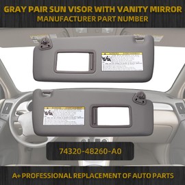 Dasbecan Gray Pair Sun Visor Sun Shade Replacement with Vanity Mirror Compatible with Toyota Highlander 2004 2005 2006 2007 Replaces# 74320-48260-A0 (2PCS)