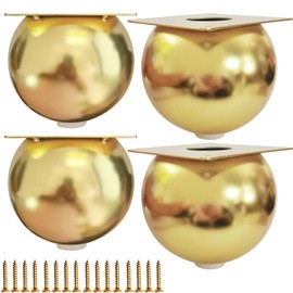 Hyever Golden Furniture Legs Round Metal Bun Feet Heavy-Duty Cabinets/Tables/Chairs/Sofa Feet, with Rubber Base Set of 4 (4.1 inch Large)