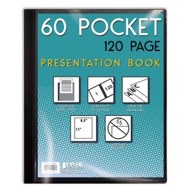 Better Office Products 60 Pocket Bound Black Presentation Book, with Clear View Front Cover, 120 Sheet Protector Pages, 8.5" x 11" Sheets, Art Portfolio, Durable Poly Covers, Letter Size