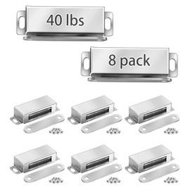 Onarway Magnetic Door Catch 20KG Pull Strong Magnet Cabinet Latches Magnetic Hardware Stainless Steel Chrome Door Closer for Bathroom Kitchen Sliding Door Window Cupboard (40lbs Strength 8 Pack)