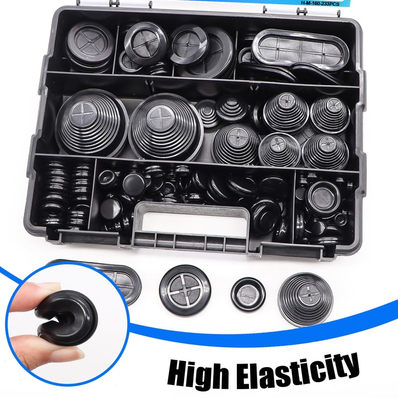 Hmknana 233Pcs Rubber Grommet Kit 4 Styles Closed Firewall Grommet