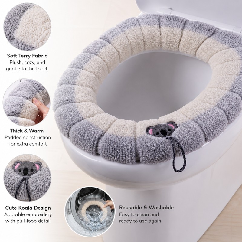 Warm Toilet Seat Cover for Bathroom Comfort – Soft Washable