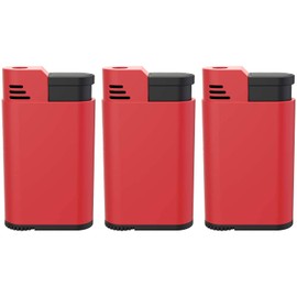 Palio Torcia Single Jet Flame Lighter, Refillable, Adjustable Torch Flame, Wind Resistant, Simple, Functional, Pocket Size, Durable Metal Body, Red, Pack of 3