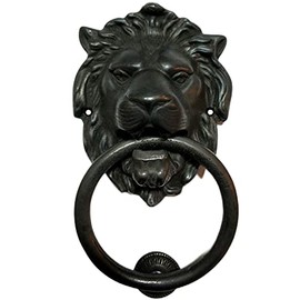 Qparts Regency Lions Head Door Knocker,Solid Brass,H:7 inch,Black,Oxide Finish