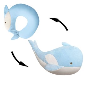 JFAN 2 in 1 Neck Pillow for Travel Cartoon Animal Convertible Travel Pillow for Airplane Holiday, Whale
